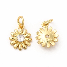 Honeyhandy Rack Plating Brass Cubic Zirconia Flower Pendants, with Jump Ring, Long-Lasting Plated, Cadmium Free & Lead Free, Daisy Charm, Real 18K Gold Plated, 11.5x9x3.5mm, Hole: 3.6mm