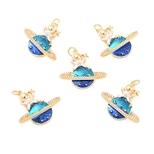 Eco-Friendly Brass Micro Pave Cubic Zirconia with Enamel Pendants, Long-Lasting Plated, Lead Free & Cadmium Free & Nickel Free, Real 18K Gold Plated, Real 18K Gold Plated, 23x25x5mm