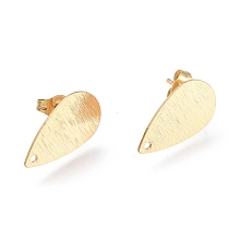 Honeyhandy Brass Stud Earring Findings,  with Ear Nuts, Earring Backs, Teardrop, Real 18K Gold Plated, 18.5x10.3x0.7mm, Hole: 1.2mm, Pin: 0.8mm