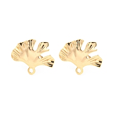 Honeyhandy Rack Plating Brass Stud Earring Findings, with Horizontal Loops, Leaf, Real 18K Gold Plated, 16x21mm, Hole: 1.8mm, Pin: 0.8mm