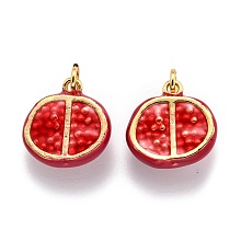 Honeyhandy Brass Enamel Pendants, Real 18K Gold Plated, Long-Lasting Plated, Pomegranate, Red, 13.3x13.3x6.7mm, Hole: 2.8mm