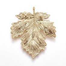 Honeyhandy Autumn Theme Brass Pendants, Maple Leaf, Real 18K Gold Plated, 36~37x31x2mm, Hole: 2mm