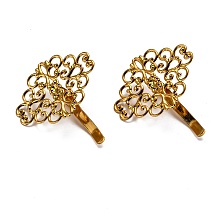 Honeyhandy Iron Hair Findings, Pony Hook, Ponytail Decoration Accessories, Fit for Brass Filigree Cabochons, Golden, 43x37x12mm