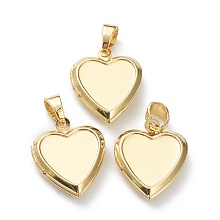 Honeyhandy Brass Locket Pendants, Photo Frame Pendants for Necklaces, Long-Lasting Plated, Heart, Real 18K Gold Plated, 21.5x17x4.5mm, Hole: 5x4mm, 10x9.5mm Inner Diameter