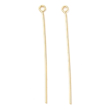 Honeyhandy Brass Eye Pins, Real 18K Gold Plated, 45x3x0.8mm, Hole: 1.8mm, Pin: 0.7mm