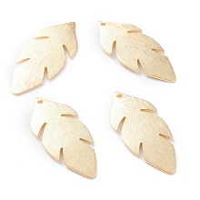 Honeyhandy Brass Charms, Leaf, Real 24K Gold Plated, 30x13x1mm, Hole: 1.2mm