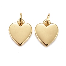 Honeyhandy Brass Pendants, Long-Lasting Plated, Heart, Real 18K Gold Plated, 9.5x8x1mm, Jump Ring: 5x0.7mm, Inner Diameter: 1/8 inch(3.5mm)