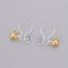 Honeyhandy Transparent U Type Painless Prevent Allergy Resin Ear Clip, with Stainless Steel Findings, Real 18k Gold Plated, 11x10.5x3mm, Hole: 1.4mm