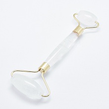 ARRICRAFT Natural Quartz Crystal Brass Face Massager, Facial Rollers, Golden, 146~150x54~58x19~22mm