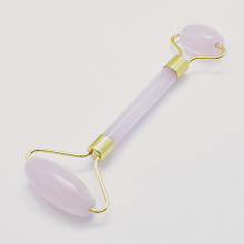 ARRICRAFT Natural Rose Quartz Brass Face Massager, Facial Rollers, 142~150x54~58x19~22mm