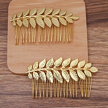 Honeyhandy Iron Hair Comb Findings, Leaf, Golden, 32x89mm