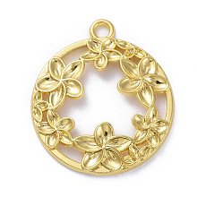 Honeyhandy Zinc Alloy Open Back Bezel Pendants, For DIY UV Resin, Epoxy Resin, Pressed Flower Jewelry, Flat Round with Flower, Golden, 34x29.5x4mm, Hole: 3mm