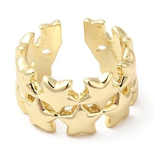 Honeyhandy Brass Star Open Cuff Rings, Real 16K Gold Plated, Inner Diameter: 18mm