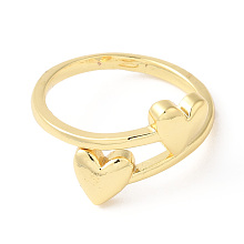 Honeyhandy Rack Plating Brass Double Heart Cuff Rings, Lead Free & Cadmium Free, Real 18K Gold Plated, US Size 6 3/4(17.1mm)