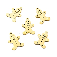 Honeyhandy 201 Stainless Steel Pendants, Christmas Theme, Gingerbread Man, Golden, 19x13x1mm, Hole: 1.5mm