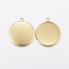 Honeyhandy Ion Plating(IP) 304 Stainless Steel Pendant Cabochon Settings, Plain Edge Bezel Cups, Flat Round, Golden, Tray: 18mm, 22.5x20x2mm, Hole: 2.2mm