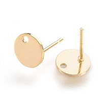 Honeyhandy 304 Stainless Steel Stud Earring Findings, with Flat Plate, Flat Round, Golden, 8x0.8mm, Hole: 1.2mm, Pin: 0.8mm