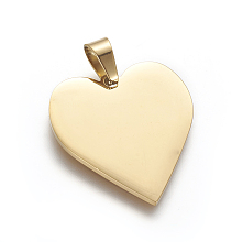 Honeyhandy Ion Plating(IP) 304 Stainless Steel Stamping Blank Tag Pendants, Heart, Golden, 25x23.5x1.4mm, Hole: 4x7mm