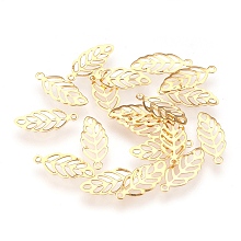 Honeyhandy 304 Stainless Steel Pendants, Leaf, Golden, 13x5.5x0.2mm, Hole: 0.8mm