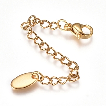 Honeyhandy 304 Stainless Steel Chain Extender, with Lobster Claw Clasps and Charms, Oval, Golden, 73mm, Link: 4x3x0.4mm, Clasp: 9.2x6.2x3.3mm