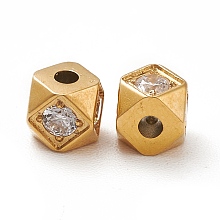 Honeyhandy Ion Plating(IP) 304 Stainless Steel & Clear Cubic Zirconia Beads, Real 14K Gold Plated, Faceted, Cornerless Cube Beads, Clear, 4x4x4mm, Hole: 0.8mm