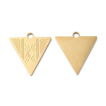 Honeyhandy Ion Plating(IP) 316L Surgical Stainless Steel Pendants, Triangle Charm, Textured, Real 18K Gold Plated, 19x17.8x1.2mm, Hole: 2mm