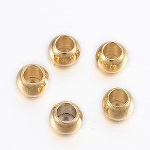 Honeyhandy Ion Plating(IP) 304 Stainless Steel Beads, Round, Golden, 4x3mm, Hole: 2mm