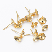 Honeyhandy 304 Stainless Steel Stud Earring Settings, Real 24K Gold Plated, 14x8mm, Tray: 7.5mm, Pin: 0.8mm