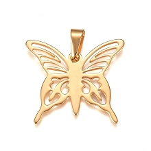 Honeyhandy 304 Stainless Steel Pendants, Butterfly, Golden, 31x35x1mm, Hole: 10x4.5mm