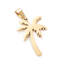 Honeyhandy 304 Stainless Steel Pendants, Laser Cut, Coconut Palm Tree, Golden, 22x15x1mm, Hole: 5x3mm