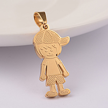 Honeyhandy Ion Plating(IP) 304 Stainless Steel Pendants, Boy, Golden, 27x14x2mm, Hole: 6x4mm