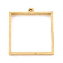 Honeyhandy Ion Plating(IP) 304 Stainless Steel Open Back Bezel Pendants, Double Sided Polishing, For DIY UV Resin, Epoxy Resin, Pressed Flower Jewelry, Square, Real 24K Gold Plated, 31x28x3mm, Hole: 2mm