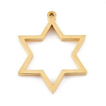 Honeyhandy Ion Plating(IP) 304 Stainless Steel Open Back Bezel Pendants, Double Sided Polishing, Star of David, Real 24K Gold Plated, 32.5x26x3mm, Hole: 2mm