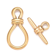 Honeyhandy 304 Stainless Steel Toggle Clasps, Bulb, Real 18K Gold Plated, Bar: 13.5x26x4.5mm, Hole: 3mm, Bulb: 34x17x4mm, hole: 4.5x6mm, 17x12mm.