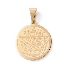 Honeyhandy Vacuum Plating 304 Stainless Steel Flat Round, Tetragrammaton Pentagram Wiccan Pendant, Laser Cut, Golden, 27x24x2mm, Hole: 9x5mm