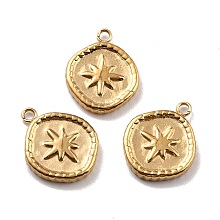 Honeyhandy Ion Plating(IP) 316 Surgical Stainless Steel Pendants, Flat Round with 8 Pointed Star, Real 24K Gold Plated, 17x13.5x2.5mm, Hole: 1.6mm