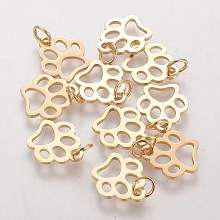 Honeyhandy 304 Stainless Steel Pendants, Dog Paw Prints, Golden, 13x12x1mm, Hole: 4mm