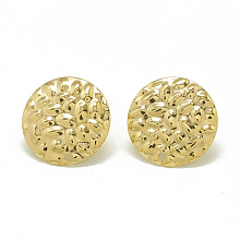 Honeyhandy 304 Stainless Steel Stud Earring Findings, with Loop, Flat Round, Golden, 16mm, Hole: 1.4mm, Pin: 0.8mm