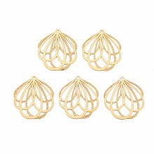 Honeyhandy Rack Plating 304 Stainless Steel Filigree Pendants, Etched Metal Embellishments, Nickel Free, Flower, Real 18K Gold Plated, 20.5x18x0.4mm, Hole: 1.2mm