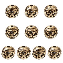 Honeyhandy Tibetan Style Hollow Alloy Beads, Rondelle with Butterfly, Golden, 11mm