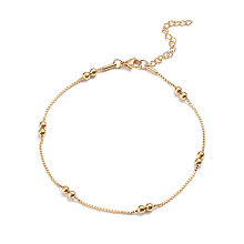 Honeyhandy 304 Stainless Steel Box Chain Anklets, with Round Beads and Lobster Claw Clasps, Golden, 9-7/8 inch(25cm), 1.5mm