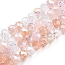 Honeyhandy Electroplate Glass Beads Strands, Faceted, Rondelle, Misty Rose, 4.5x3.5mm, Hole: 1mm, about 140~143pcs/strand, 18.90 inch~19.29 inch(48cm~49cm)