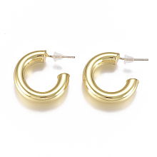 Honeyhandy Brass Stud Earrings, Half Hoop Earrings, with Plastic Ear Nut, Long-Lasting Plated, Real 18K Gold Plated, 22x20x5mm, Pin: 1mm