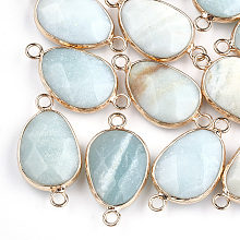 Honeyhandy Natural Amazonite Links, with Brass Findings, Faceted, teardrop, Golden, 27.5x14.5~15x6~6.5mm, Hole: 2mm