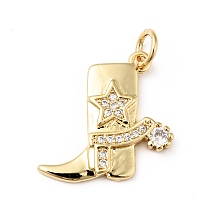 Honeyhandy Rack Plating Brass Micro Pave Clear Cubic Zirconia Pendants, with Jump Ring, Cadmium Free & Lead Free, Boots, Real 18K Gold Plated, 17x17x2mm, Jump Ring: 5x0.7mm, Inner Diameter: 3.6mm