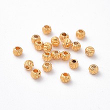 Honeyhandy Brass Corrugated Beads, Round, Long-Lasting Plated, Real 24K Gold Plated, 3x2.5mm, Hole: 1mm