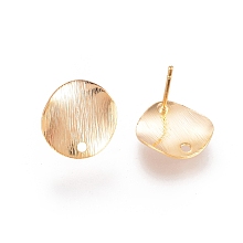 Honeyhandy Brass Ear Stud Findings, with Loop, Nickel Free, Real 18K Gold Plated, Flat Round, 12mm, Hole: 1mm, Pin: 0.5mm