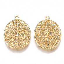 Honeyhandy Brass Filigree Pendants, Oval, Real 18K Gold Plated, 24.5x18x2mm, Hole: 1.5mm