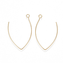 Honeyhandy Brass Earring Hooks, with Horizontal Loop, Nickel Free, Real 18K Gold Plated, 39.5x22~24x0.8mm, Hole: 2mm, Pin: 0.8mm