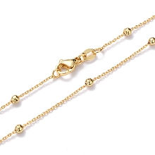 Honeyhandy Brass Cable Chain Necklaces, with Round Beads and Lobster Claw Clasps, Long-Lasting Plated, Real 18K Gold Plated, 18.1~18.50 inch(46~47cm), 1mm